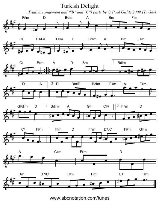 Turkish Delight - staff notation