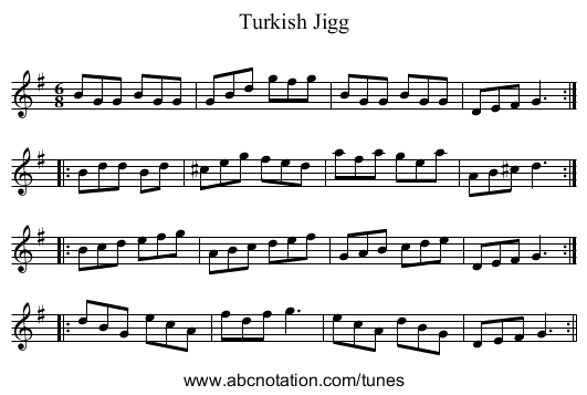 Turkish Jigg - staff notation