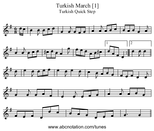 Turkish March [1] - staff notation
