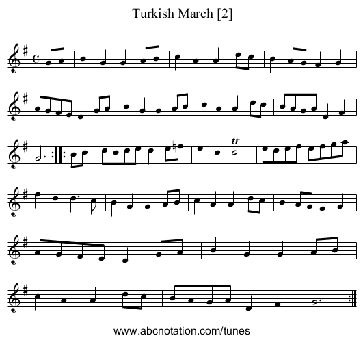 Turkish March [2] - staff notation