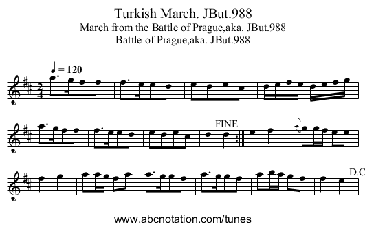 Turkish March. JBut.988 - staff notation