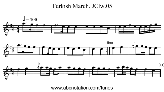 Turkish March. JClw.05 - staff notation