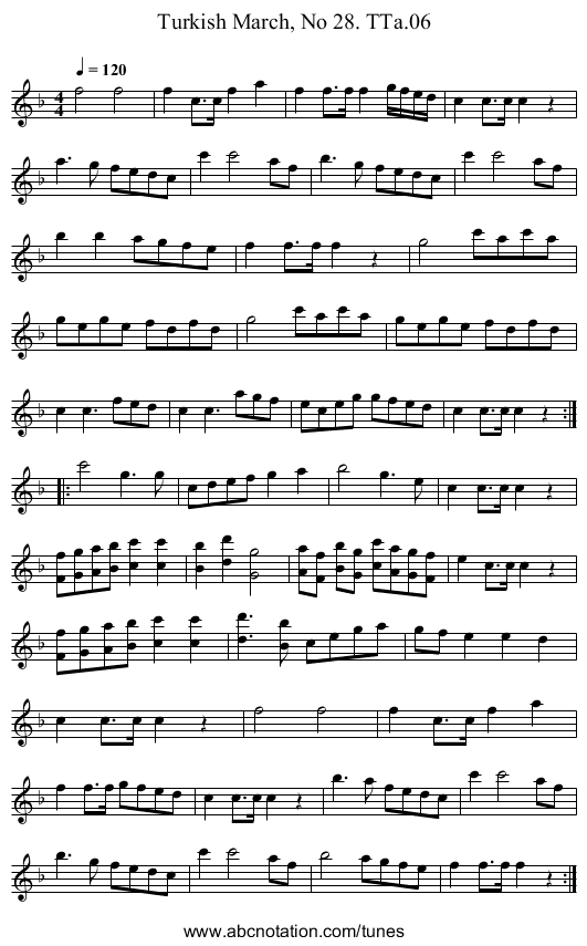 Turkish March, No 28. TTa.06 - staff notation