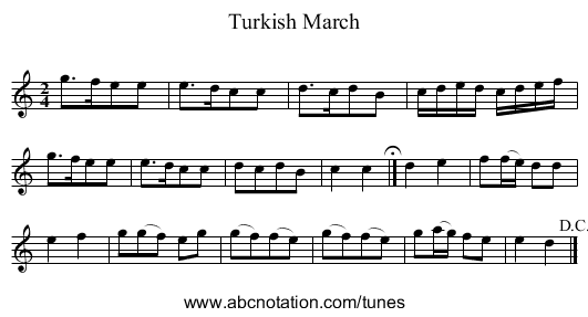 Turkish March - staff notation