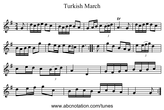 Turkish March - staff notation