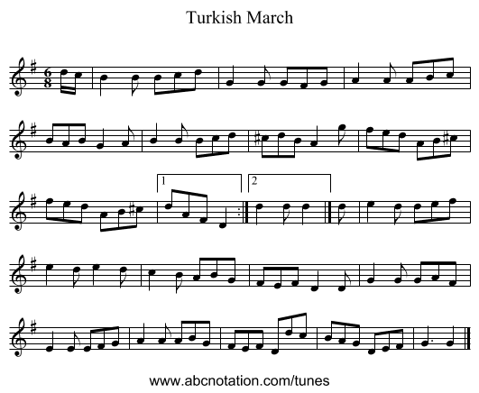 Turkish March - staff notation