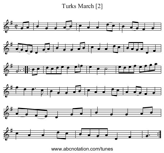 Turks March [2] - staff notation
