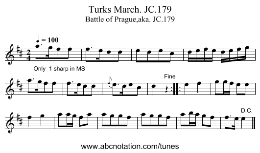Turks March. JC.179 - staff notation
