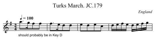Turks March. JC.179 - staff notation