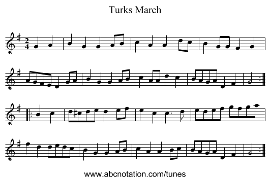 Turks March - staff notation
