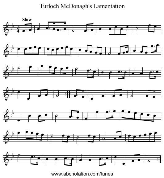 Turloch McDonagh's Lamentation - staff notation