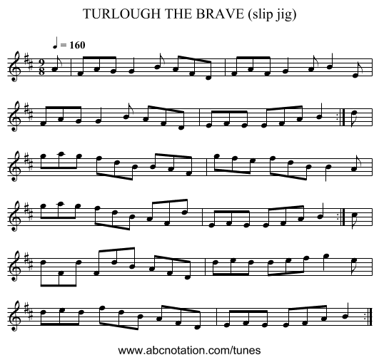 TURLOUGH THE BRAVE (slip jig) - staff notation
