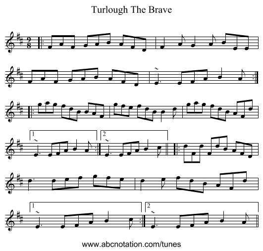 Turlough The Brave - staff notation