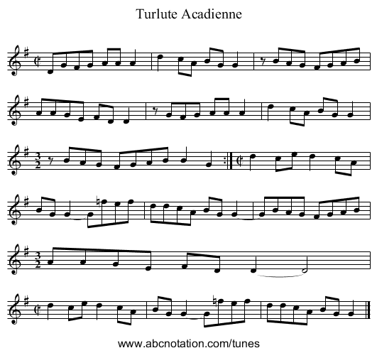 Turlute Acadienne - staff notation