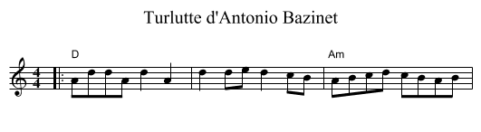 Turlutte d'Antonio Bazinet - staff notation