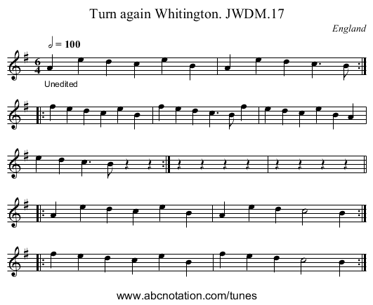 Turn again Whitington. JWDM.17 - staff notation