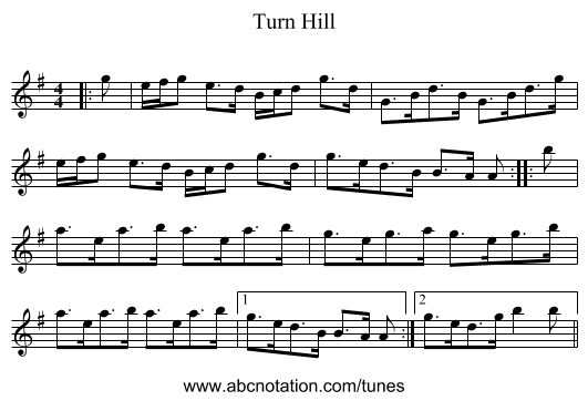 Turn Hill - staff notation