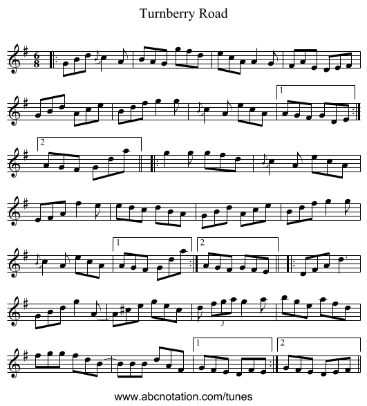 Turnberry Road - staff notation