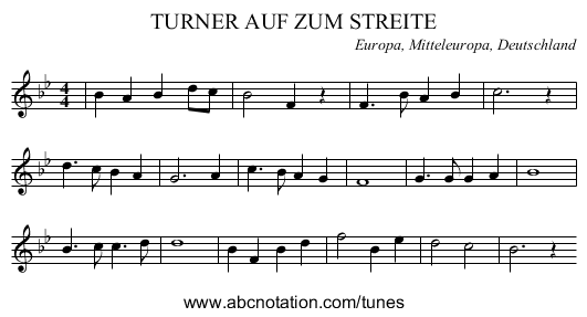 TURNER AUF ZUM STREITE - staff notation