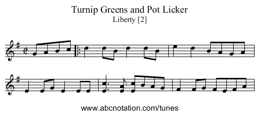Turnip Greens and Pot Licker - staff notation