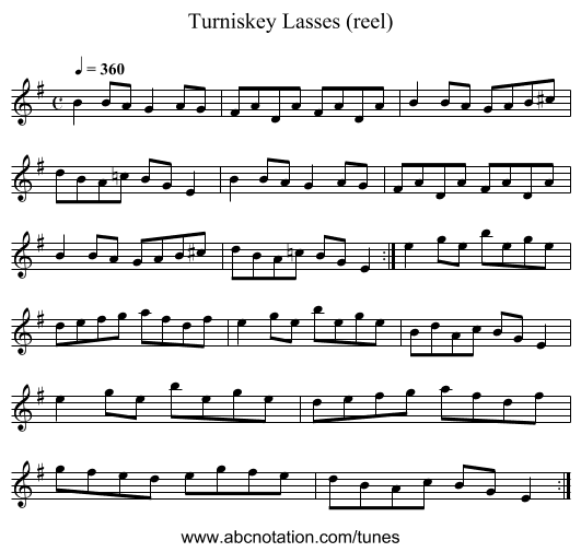 Turniskey Lasses (reel) - staff notation