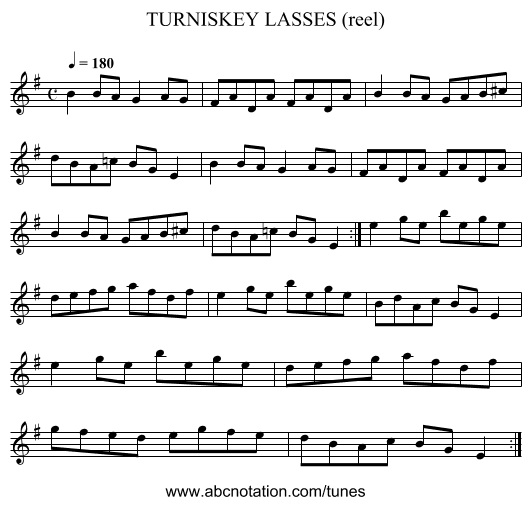 TURNISKEY LASSES (reel) - staff notation