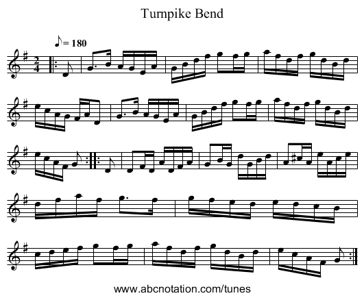 Turnpike Bend - staff notation