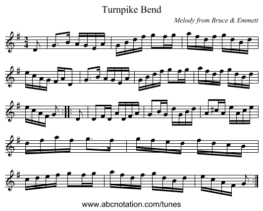 Turnpike Bend - staff notation