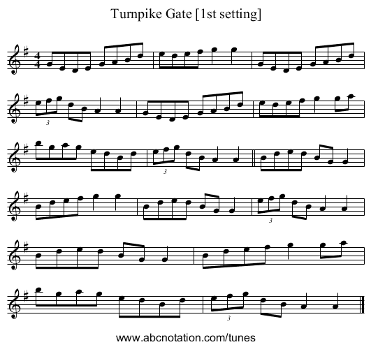 Turnpike Gate [1st setting] - staff notation