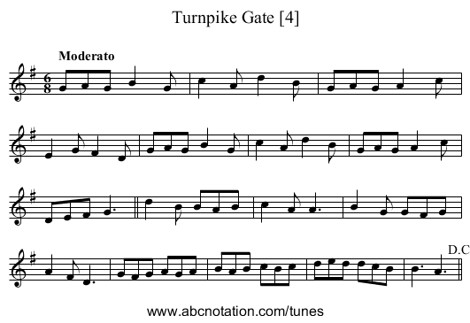 Turnpike Gate [4] - staff notation