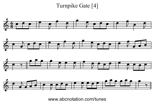 Turnpike Gate [4] - staff notation