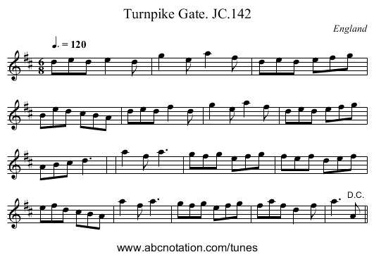 Turnpike Gate. JC.142 - staff notation