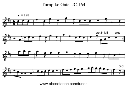 Turnpike Gate. JC.164 - staff notation