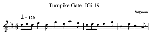 Turnpike Gate. JGi.191 - staff notation