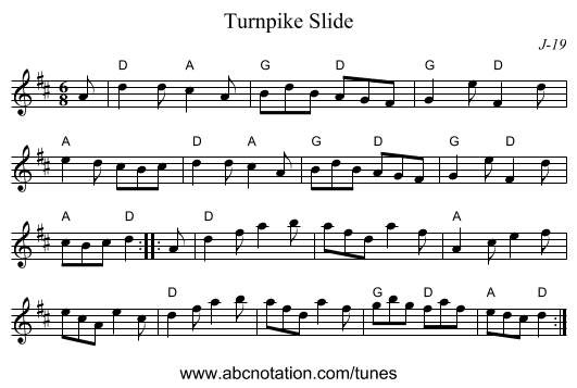 Turnpike Slide - staff notation