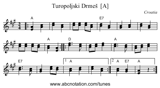Turopoljski Drme&scaron;  [A] - staff notation