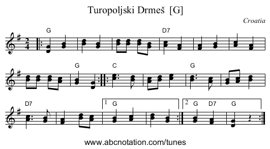 Turopoljski Drme&scaron;  [G] - staff notation