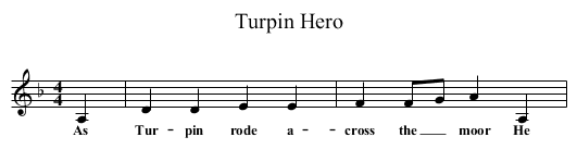 Turpin Hero - staff notation
