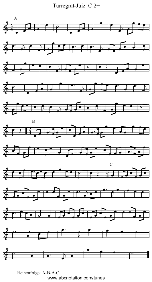Turregrat-Juiz  C 2+ - staff notation