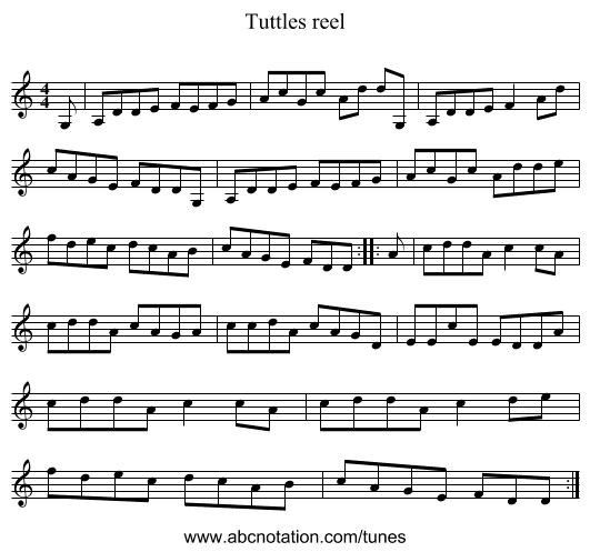 Tuttles reel - staff notation