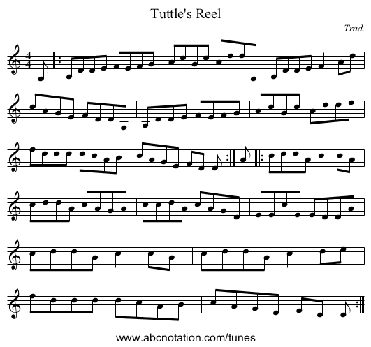 Tuttle's Reel - staff notation