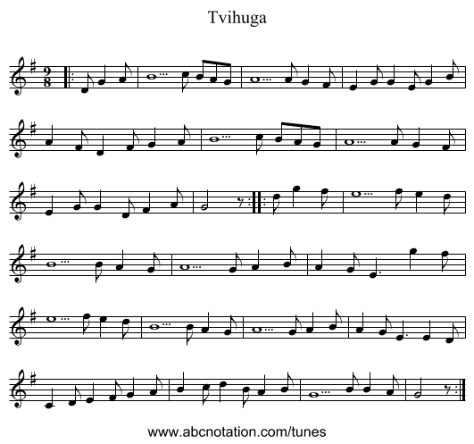 Tvihuga - staff notation