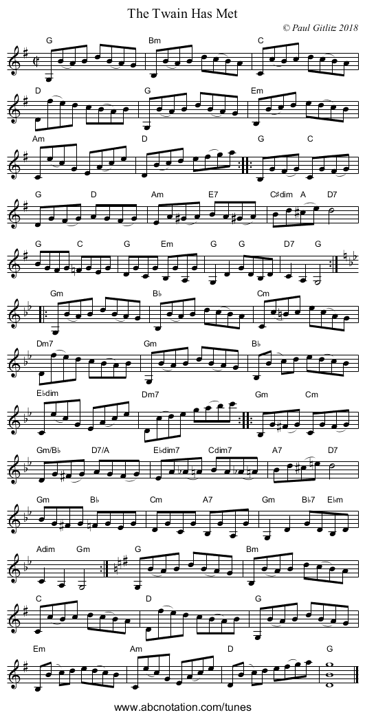 Twain Has Met, The - staff notation