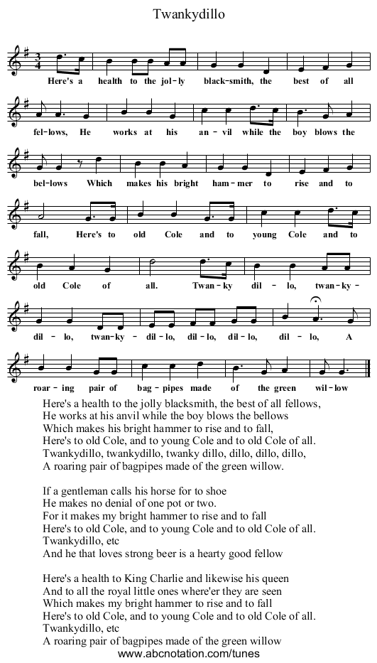 Twankydillo - staff notation