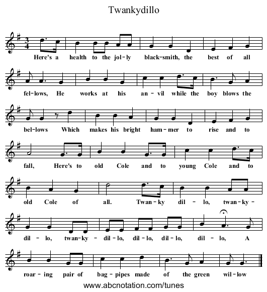 Twankydillo - staff notation