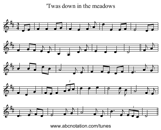 'Twas down in the meadows - staff notation