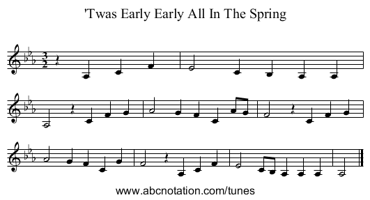'Twas Early Early All In The Spring - staff notation