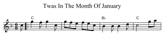 Twas In The Month Of January - staff notation