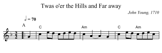 Twas o'er the Hills and Far away - staff notation