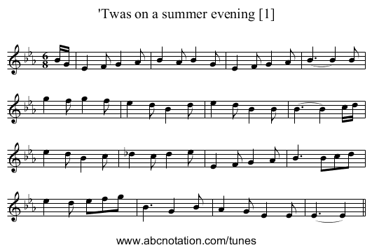 'Twas on a summer evening [1] - staff notation